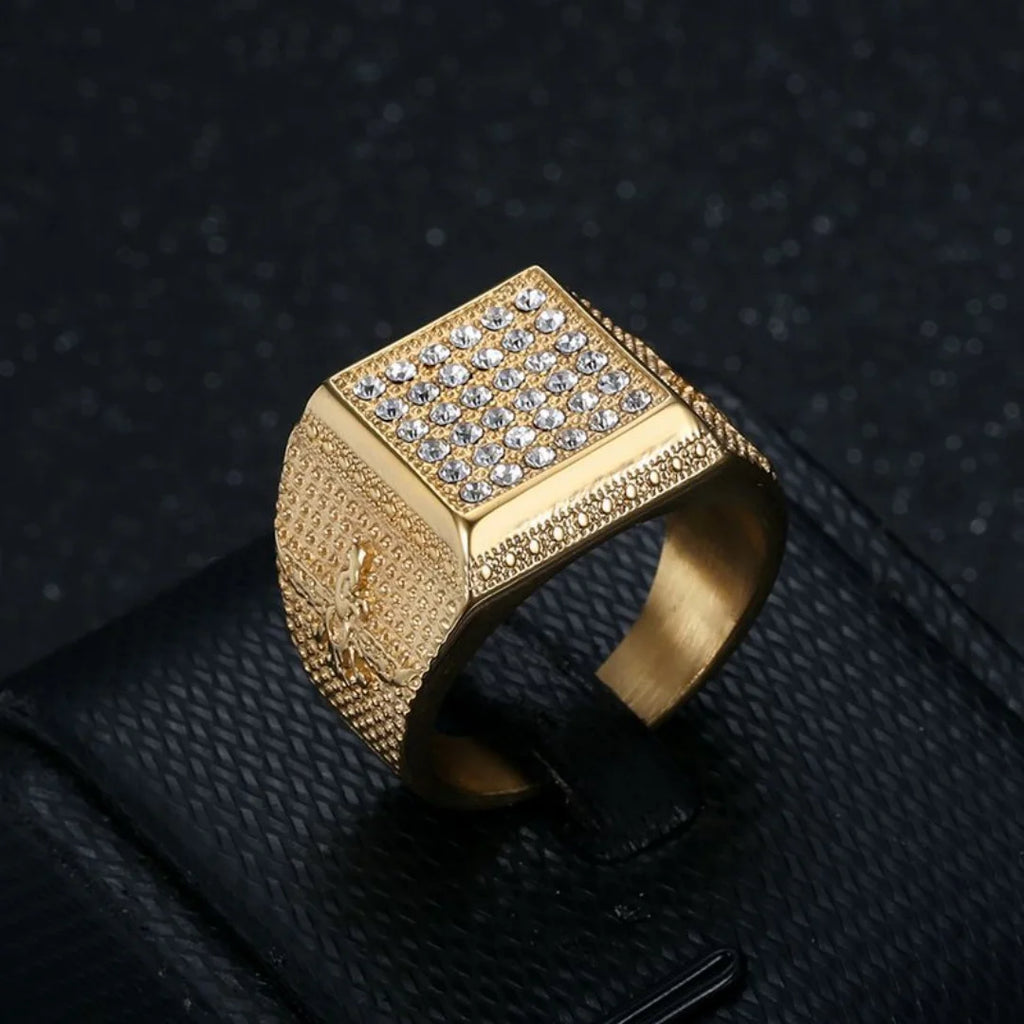 Iced Out Large Square CZ Ring — Stainless Steel