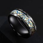 Fashion 8mm Stainless Steel Celtic Dragon Rings For Men Inlay Purple Carbon Fiber Rings Wedding Band Jewelry Birthday Gifts