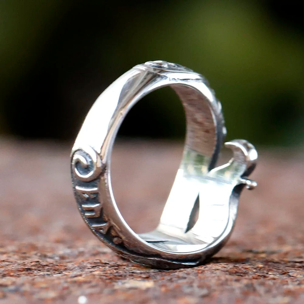Viking Odin Dragon Rune Amulet Ring — Titanium