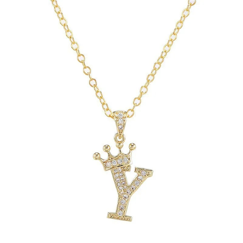 Crown Initial Letter Pendant Necklace — Copper