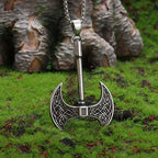 Men's Viking Axe Pendant Necklace Silver Tone Alloy Celtic Pattern Link Chain Retro Nordic Style Fashion Jewelry Accessory