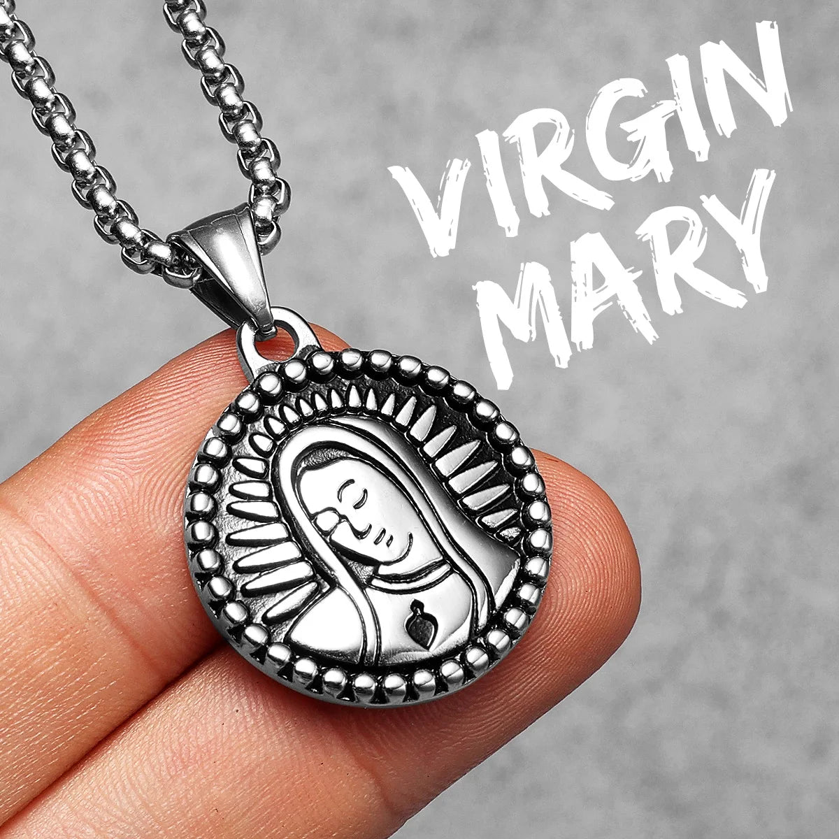 Iced Out Virgin Mary Pendant — Stainless Steel