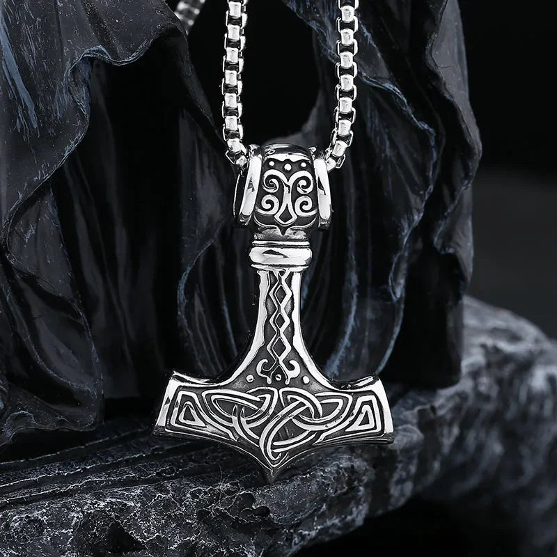 Celtic Knot Thor's Hammer Pendant Necklace — Stainless Steel
