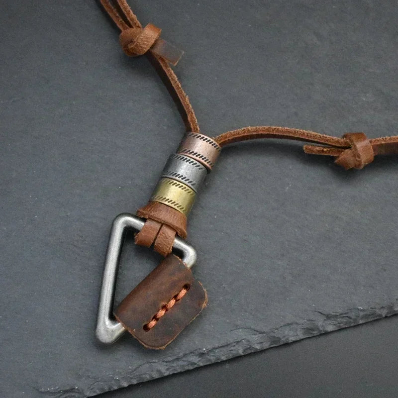 Leather Triangle Rope Chain Necklace — Zinc Alloy