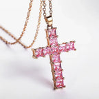 Shiny Ice Crystal Zircon Christian Cross Pendant Men and Women Hip Hop Trend Jewelry Catholic Amulet Necklace
