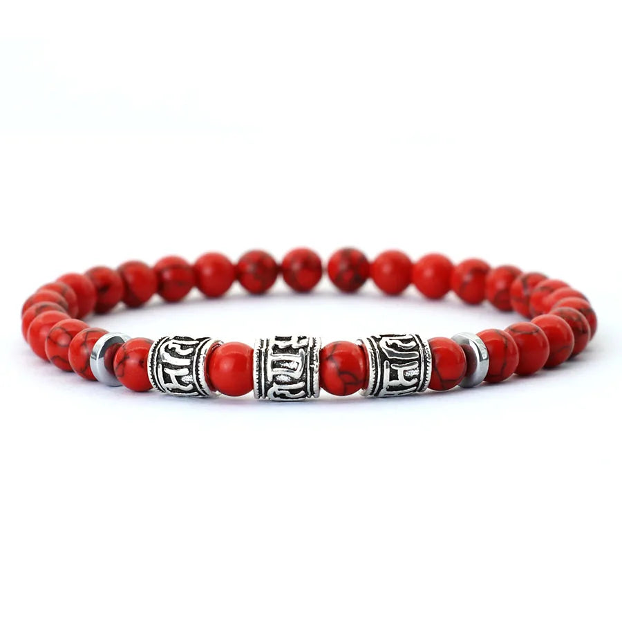 Vintage Mens Bracelet Beaded Om Mani Padme Hum Mantra Braslet Viking Jewelry Accessories Natural Lava Tiger Eyes Stone