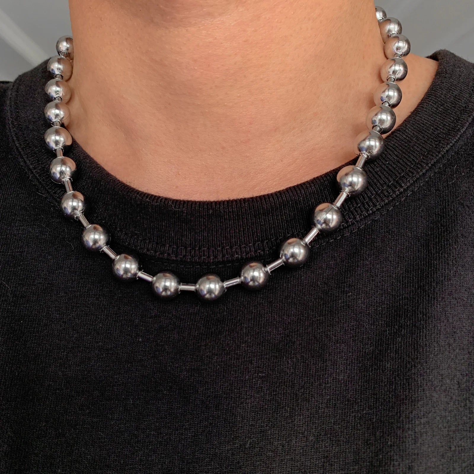 7inch-40inch 6/8/10/12mm Punk Jewelry 316L Stainless Steel Silver or Gold Color Ball Chain Necklace For Women Men Fashion Gift