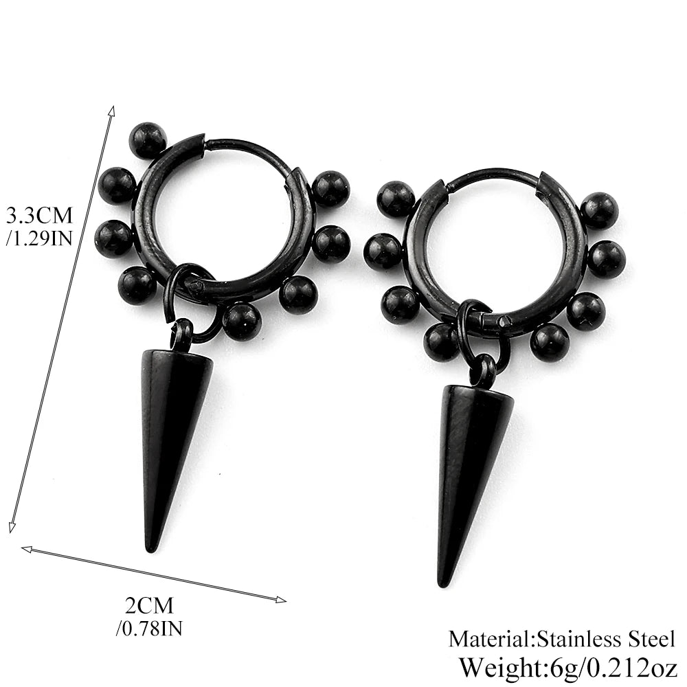 Spike Cone Drop Earrings Beaded Hoop Gothic — Stainless Steel