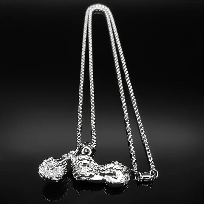 Motorcycle Silver Pendant Retro Punk Sweater Sport