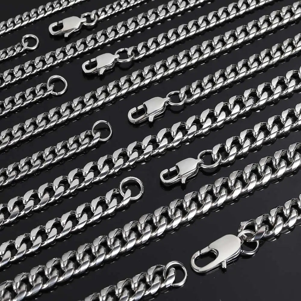Gold Stainless Steel Cuban Chain Necklace 4-8MM