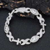 Cross Link Chain Necklace Iced Out Eye CZ — Stainless Steel