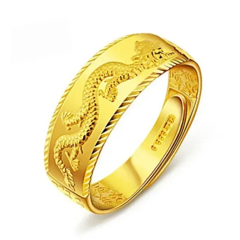 Ring for Man Luxury Engraving Dragon Adjustable Ring Fashion Jewelry Male Two Color Yellow/White Gold Finger Ring Gift