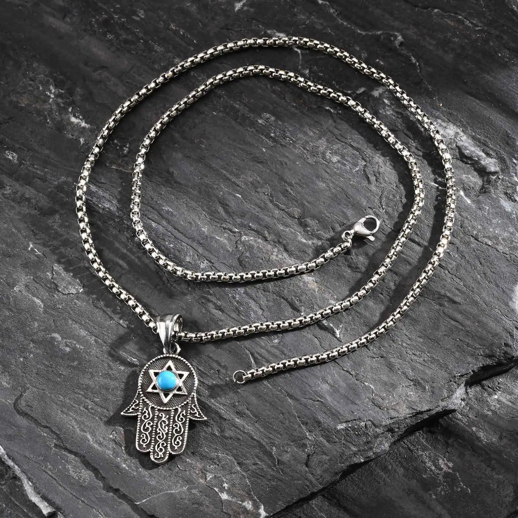 Turquoise Hexagram Pendant Necklace — Stainless Steel