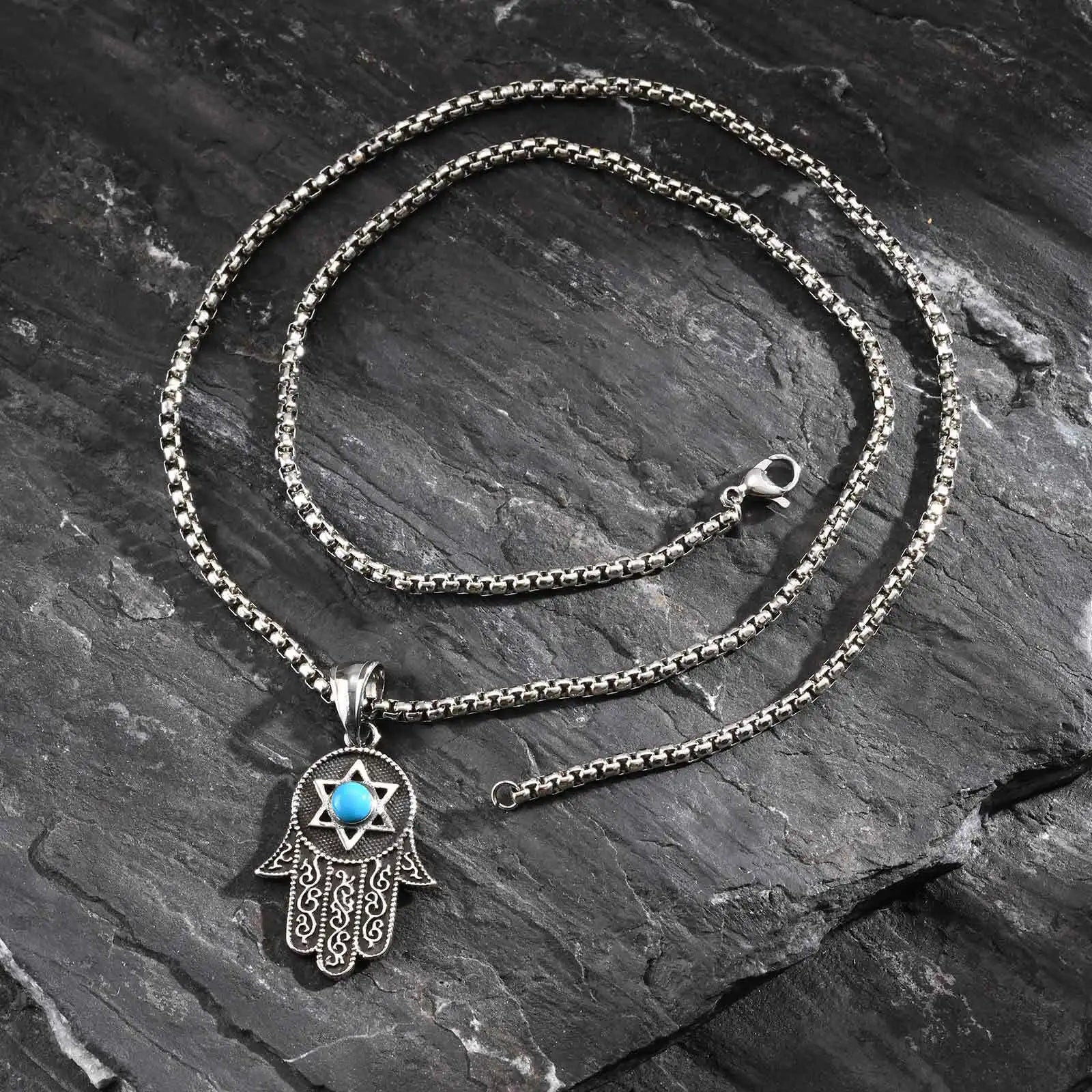 Turquoise Hexagram Pendant Necklace — Stainless Steel