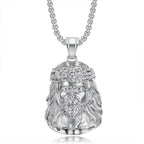 Religious Iced Out Bling Christ Jesus Head Pendant Stainless Steel Cubic Zirconia Christian Necklace for Women Men Jewelry Gift