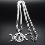 Wicca Triple Moon Pendant — Silver Stainless