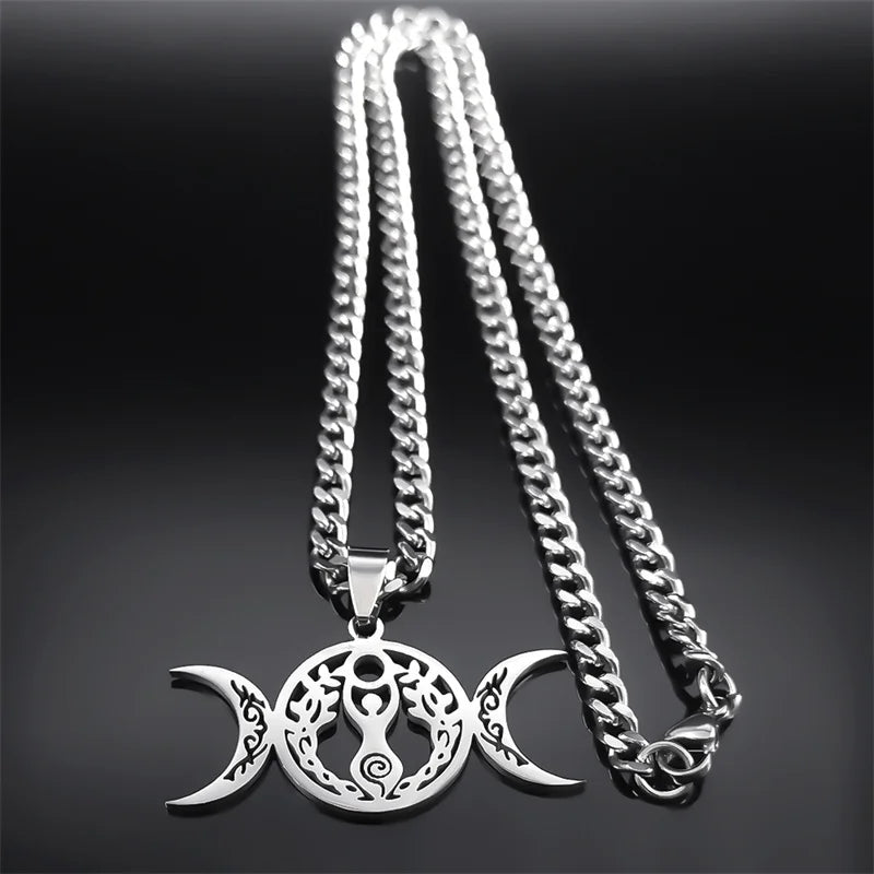 Wicca Triple Moon Pendant — Silver Stainless