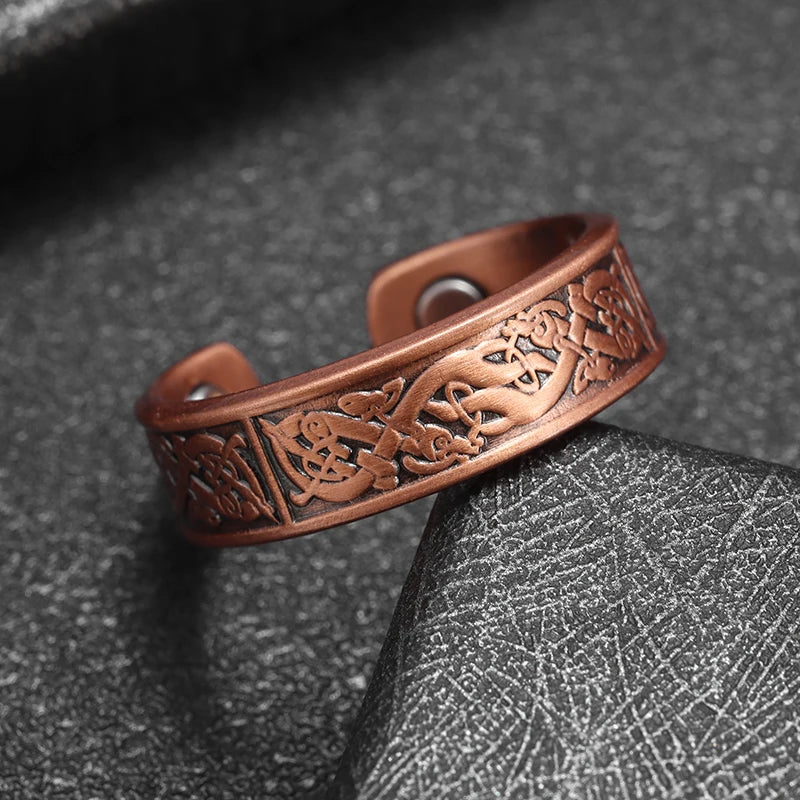 Flower Shape Magnetic Ring Copper Adjustable Open Cuff Ring Men and Women Magnet Healthy Energy Ring for Arthritis Pain Relief