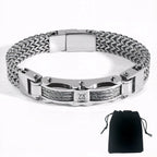 Punk Stainless Steel Bracelet 21 Cm Franco Link Chain Inlaid With Large-Grained Zircon Magnet Clasp
