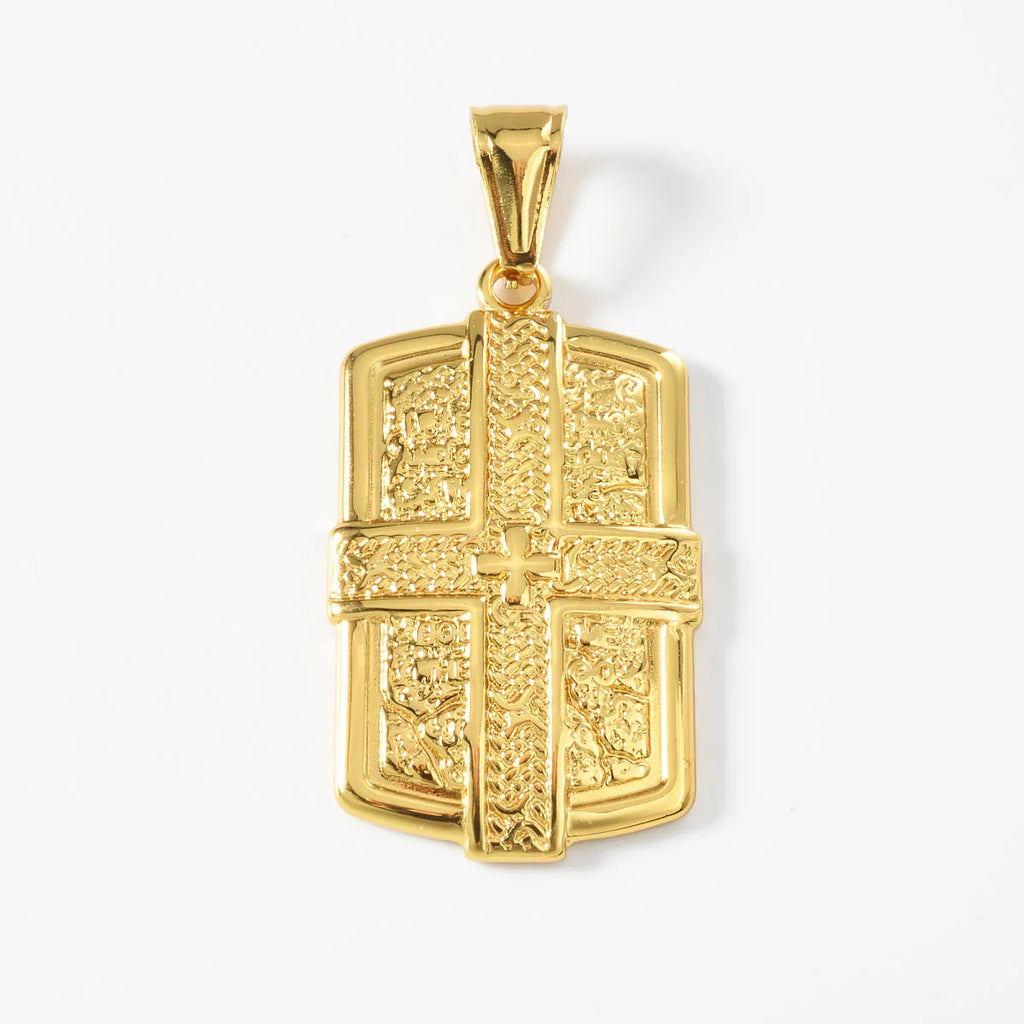 Luxury 24K 9999 Pure Gold real gold Men's Hip-Hop Necklace Vintage Pendant European Cross Embossed Square Brand Pendant