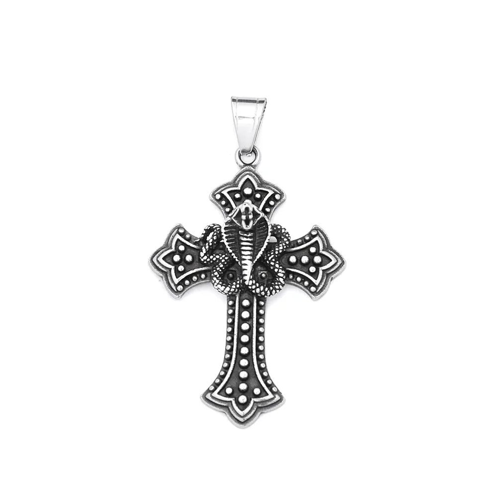 Vintage Stainless Steel Snake Necklaces For Men Women Gothic Hip Hop Cross Pendant Fashion Personality Biker Jewelry