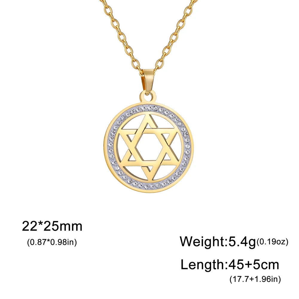 Star of David & Menorah Jewish Pendant Necklace — Stainless Steel
