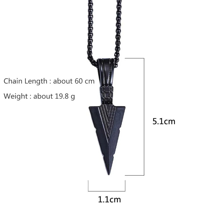 Cuban Chain Arrow Pendant Necklace for Men Stainless Steel Long Chains Hip Hop Punk Spearhead Charm Man's Neck Jewelry Accessory