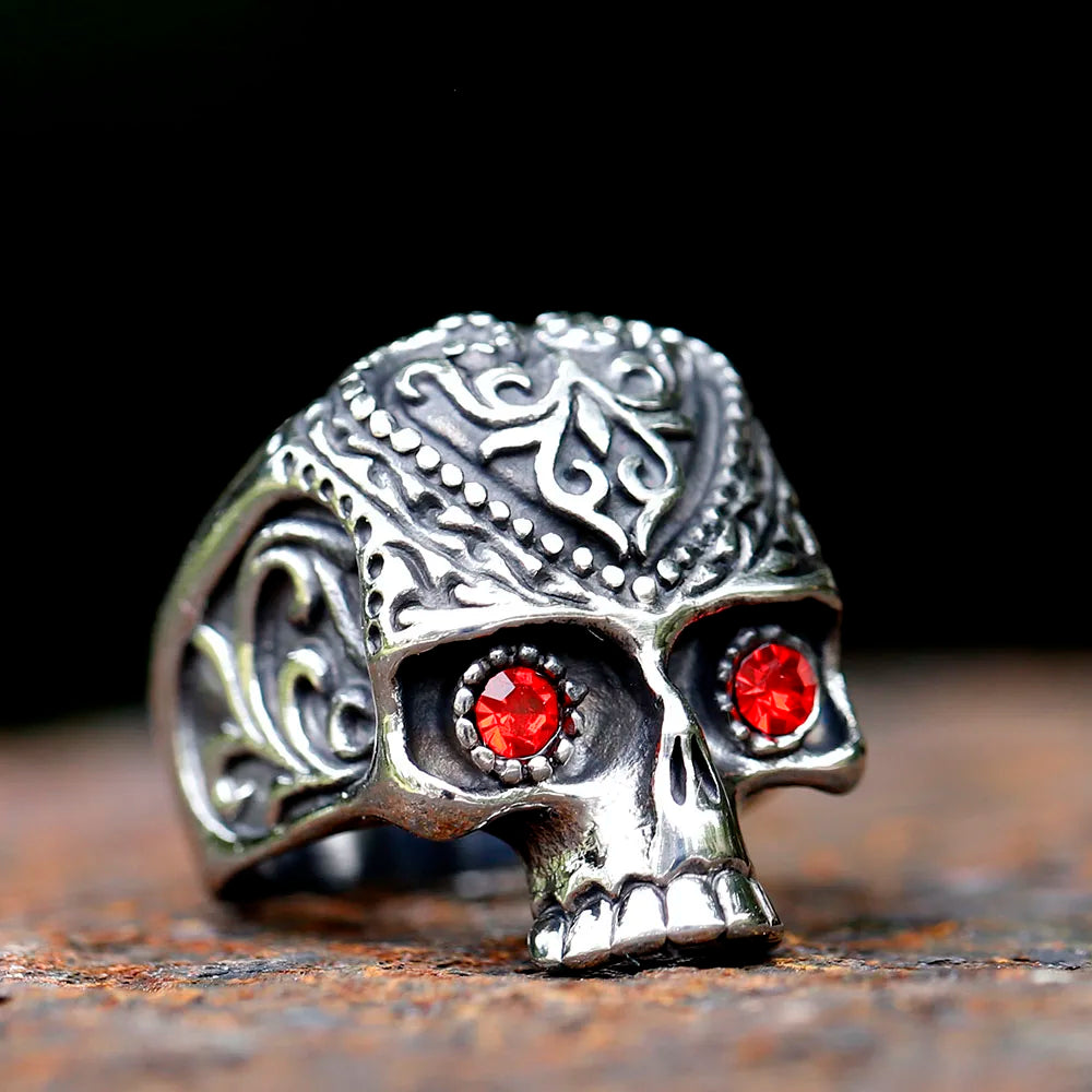 Gothic Calvarium Skull Hand Ring Motorcycle Band — Titanium