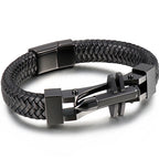 11MM Braided Leather Man Bracelet For Men Gold Color Stainless Steel Men's Charm Cross Bracelets Handmade Hand Bands