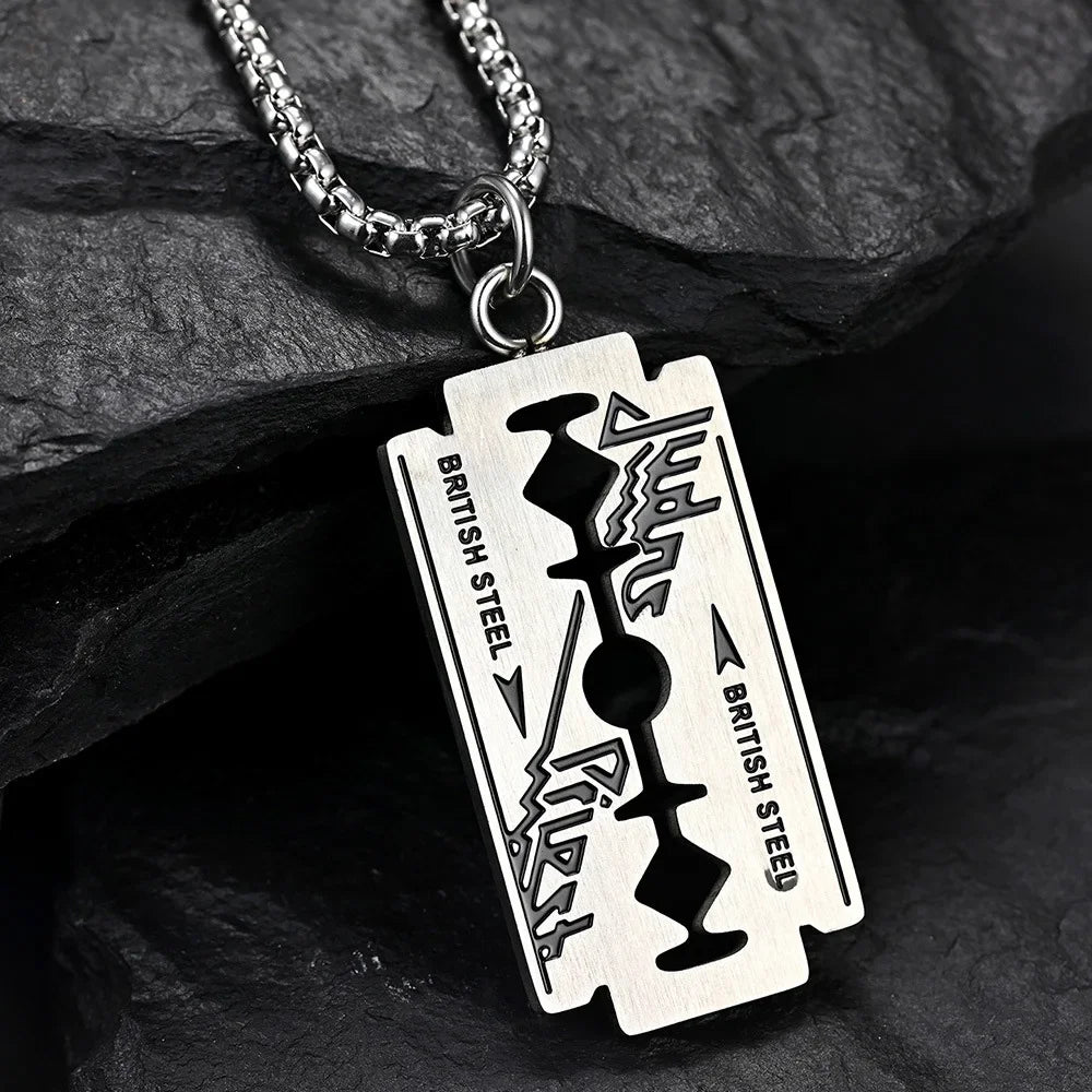 Punk Hip Hop Music Band Judas Priest Necklace Razor Shape Pendant Men Women Chain Necklace Friendship Gift Jewelry Wholesale