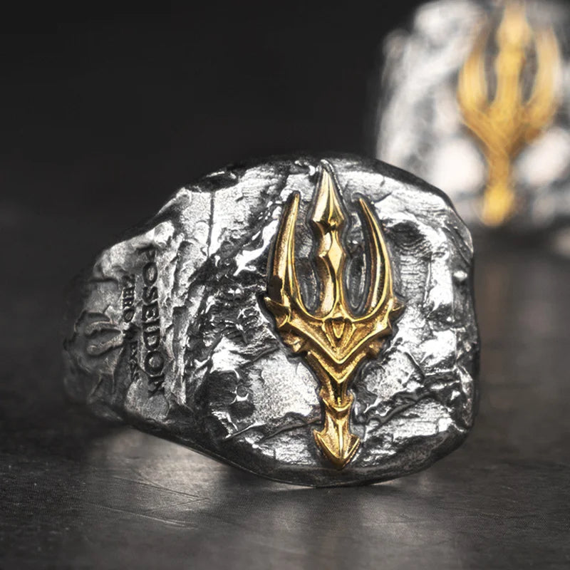 Trident Ring Trendy Male God Silver Ring cooper Punk Poseidon Fashion Jewelry