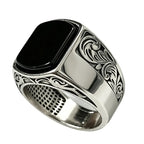 Retro Men's Bold Black Zircon Ring, Carved Edged Men's Ring, Daily Versatile Commute & Evening Accessories