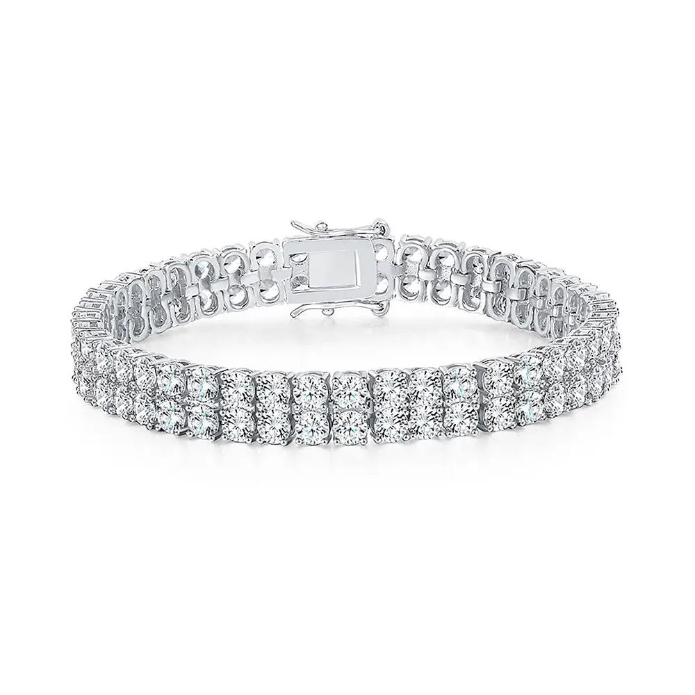 Nuoya Hot Selling 3MM Double Row Cubic Zirconia Tennis Bracelet Silver Gold Plated Wholesale Hip Hop Chain Jewelry
