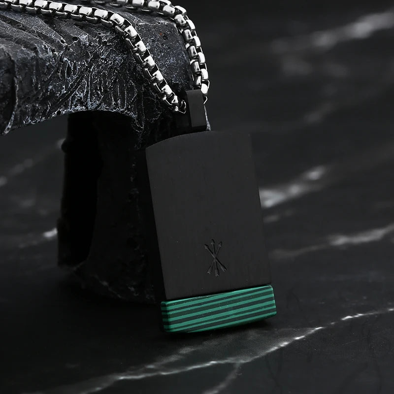 Cool 316L Stainless Steel Fashion Rectangle Black Colour With Stone Pendant Necklace For Man Women Party Gift Fashion Jewelry