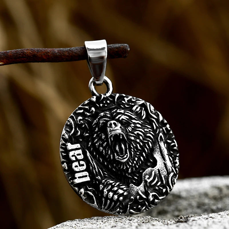Round Lion Wolf Tiger Pendant — Stainless Steel