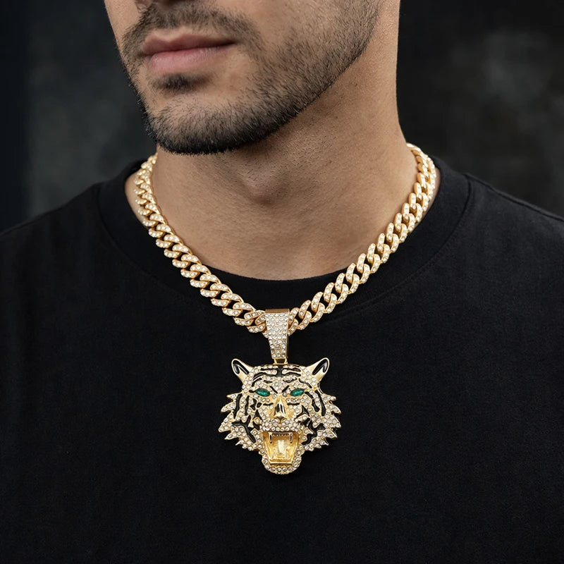 Iced Out 3D Tiger Cuban Pendant — Gold