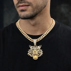 Iced Out 3D Tiger Cuban Pendant — Gold