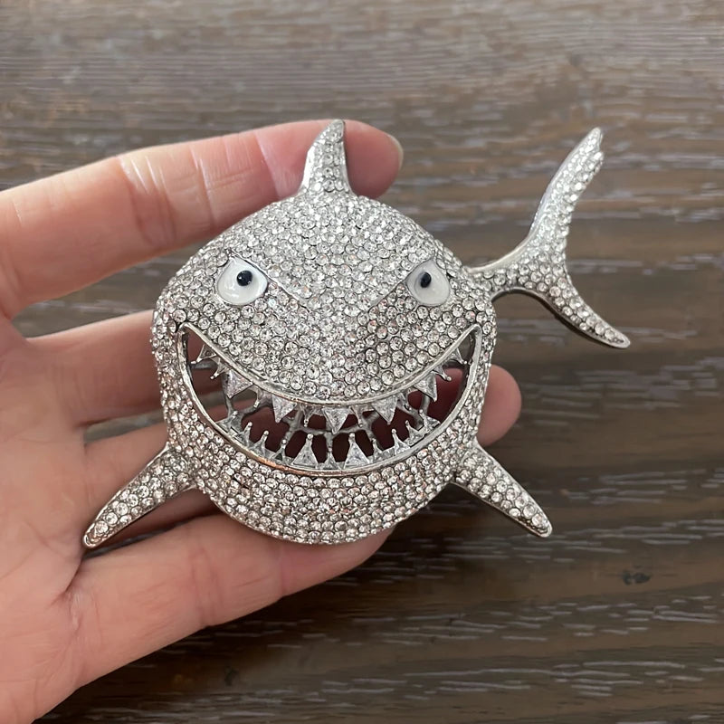 Big Shark Pendant Necklace For Men Hip Hop Bling Jewelry 11mm Iced Out Rhinestone Miami Cuban Chain Fashion Jewelry Gift