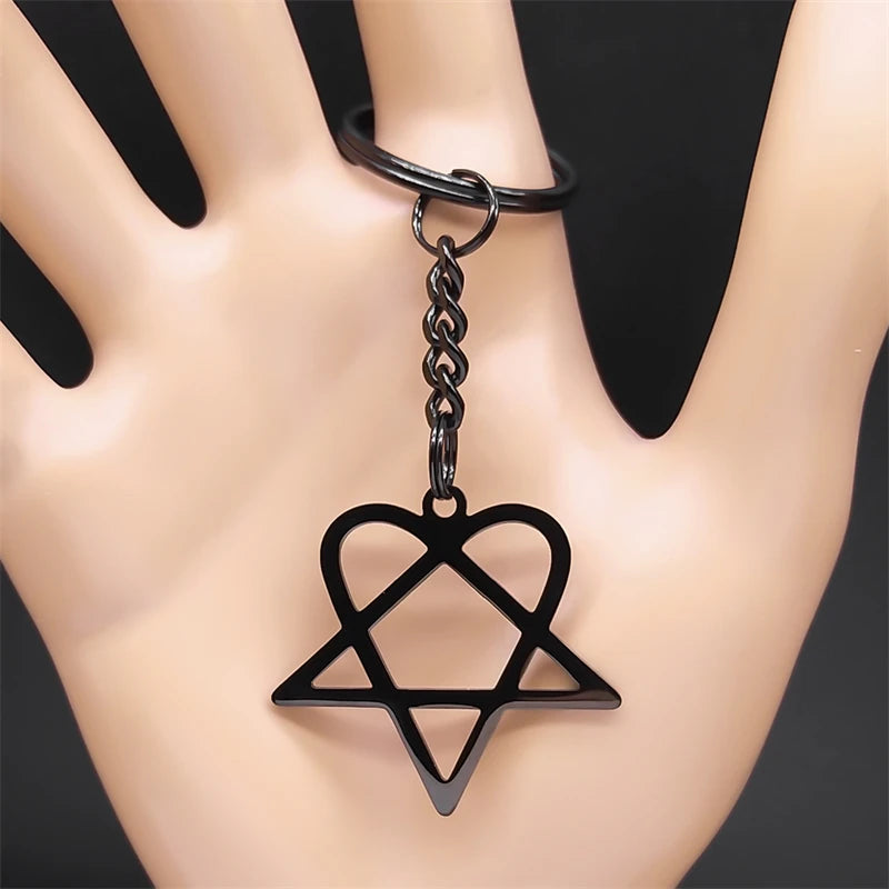 Star Heartagram Silver Key Chain — Stainless Steel