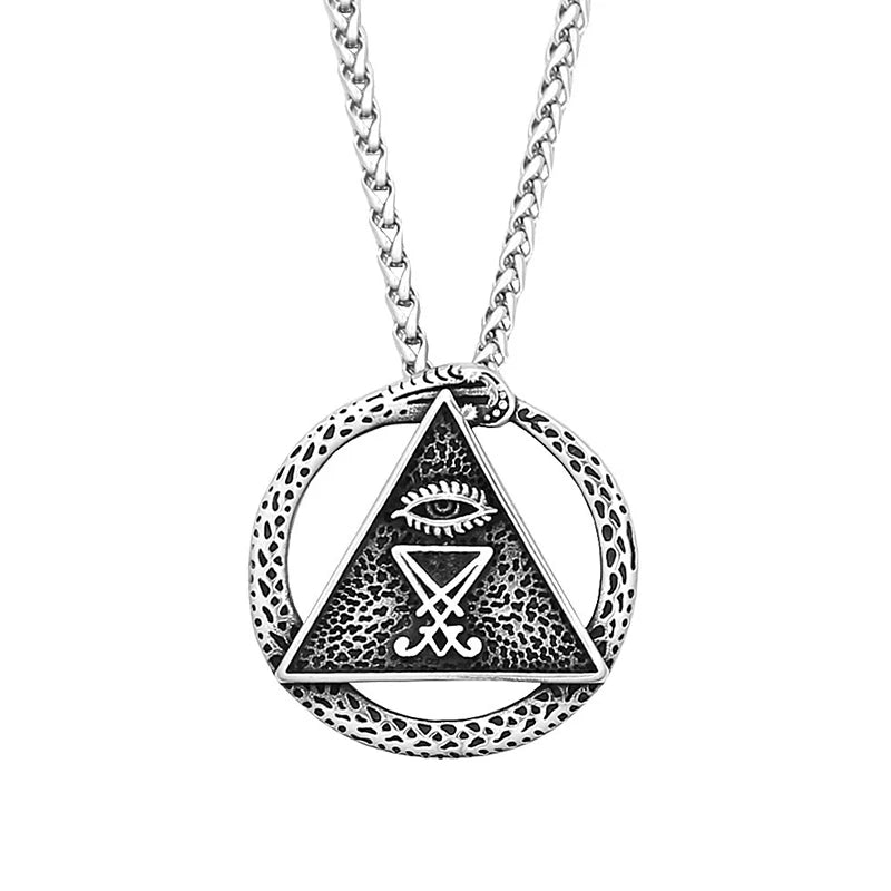 Ouroboros Triangle Eye Pendant Necklace — Amulet, Stainless Steel