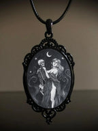 Gothic Crow Black Forest Charm Necklace Fashion Witch Jewelry Gift Pagan Cross Black Cat Skull Glass Pendant Necklace