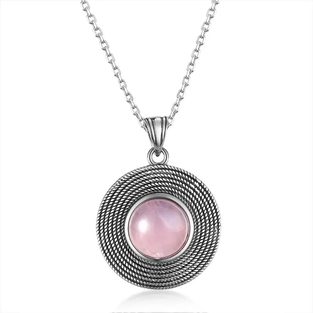 10MM Stone Round Pendant Necklace Silver High Quality Natural Tiger Eye Rhodochrosite Wedding Gift Luxury Jewelry