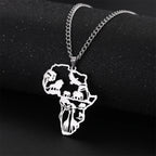 Africa Map Animals Pendant — Stainless Steel