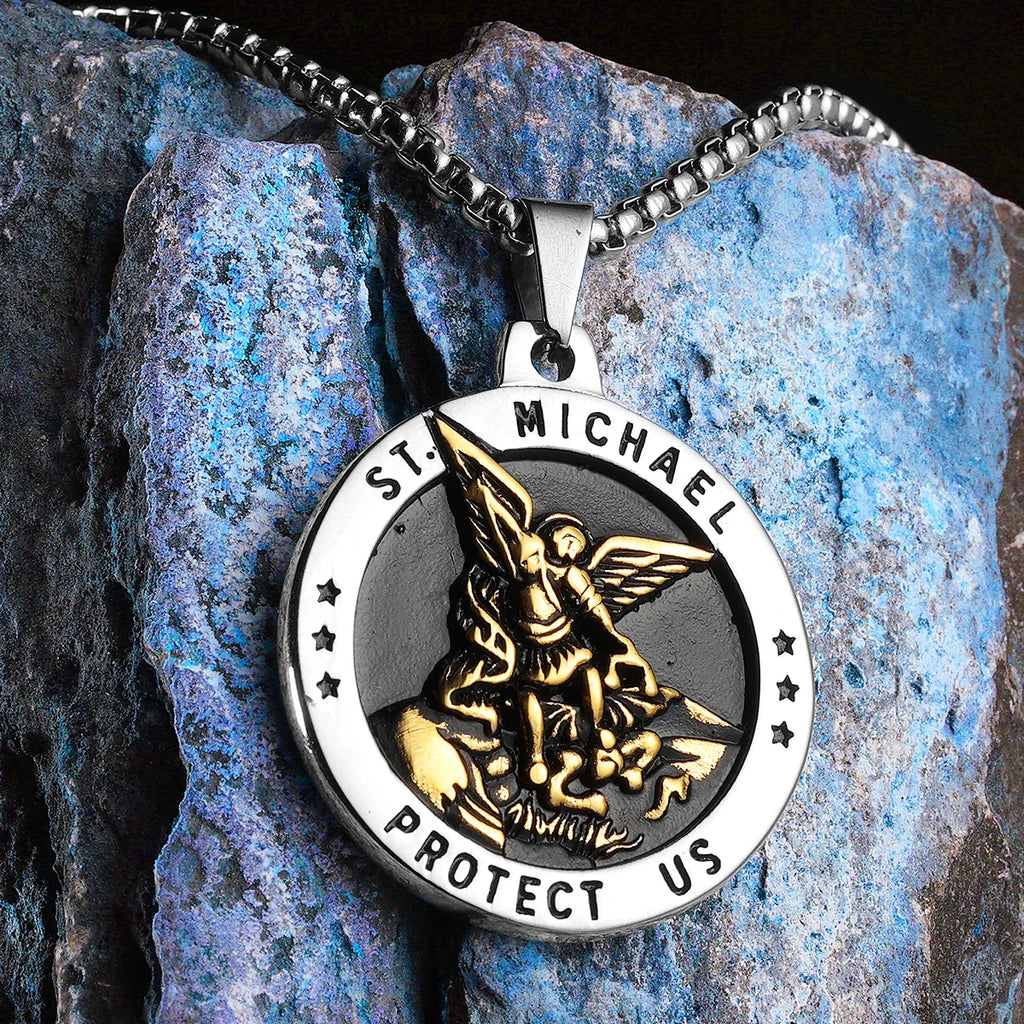 Arch Angel St.Michael Men Necklaces Stainless Steel Pendant Chain Powerful Amulet Vintage Cool Women Jewelry Gifts