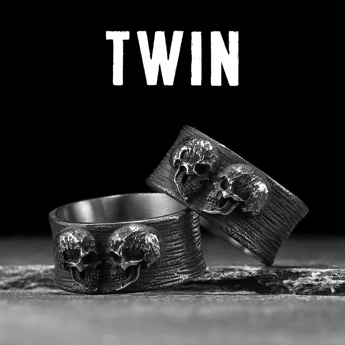 Twin Skull Ring Black — Stainless Steel