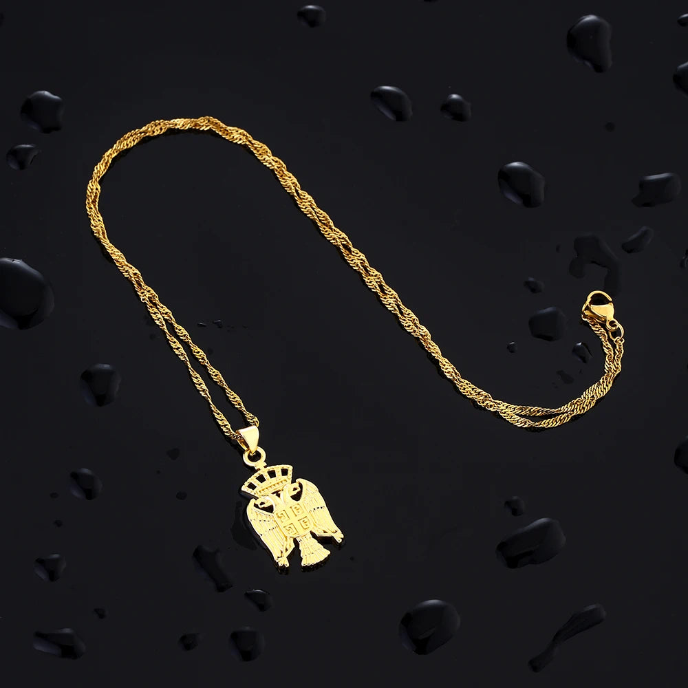 Republic of Serbia Eagle Pendant Necklaces for Women Men Silver Color/Gold Color Srbija Jewelry Serbian Gift