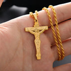 Jesus Cross & Saint Benedict Pendant Necklace — Stainless Steel