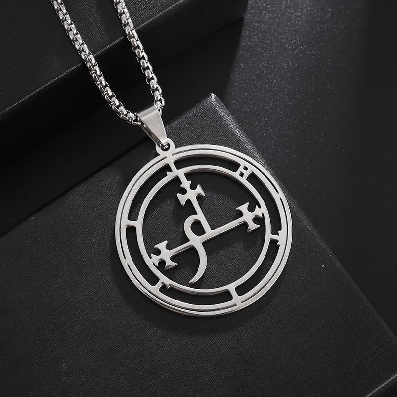 Stainless Steel Vintage Devil Satan Seal Necklace Lilith Solomon Magic Pendant Men's Trend Kabbalah Amulet Jewelry