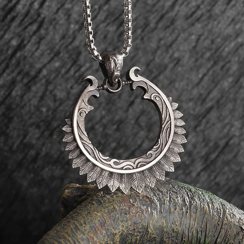 Sun Hugging Moon Round Pendant — Stainless Steel