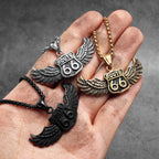 Route 66 Rider Wings Pendant — Stainless Steel